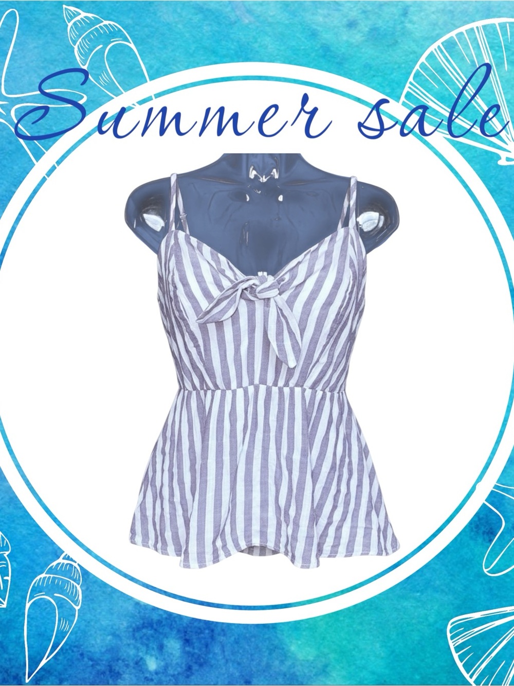Express White & Light Blue Striped Tie-Front Peplum Cami